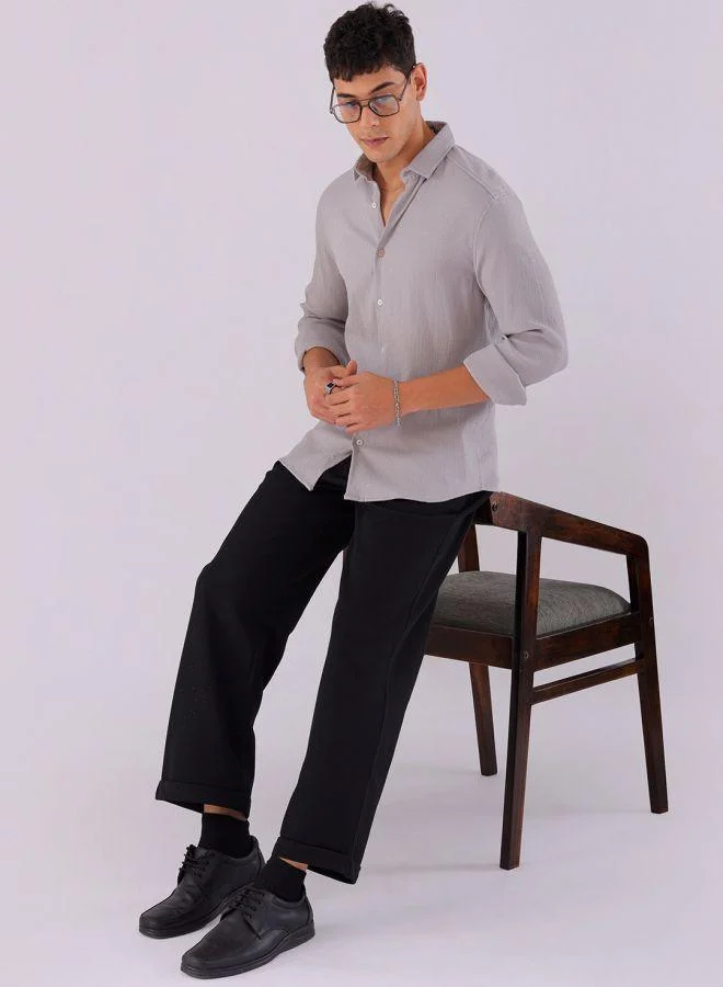 The Indian Garage Co Men Slim Fit Textured Solid Full Sleeves Cutaway Collar Resort Wear Shirt