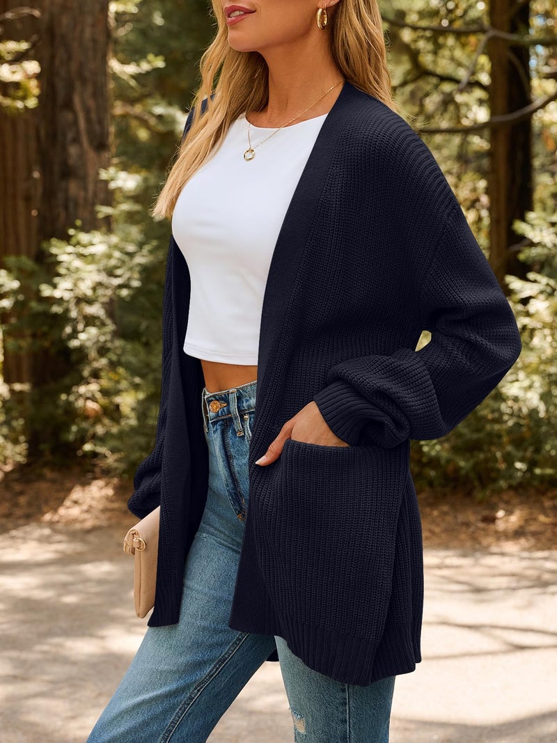 LILLUSORY Womens Cardigan Sweater Fall Fashion Outfits Clothes 2025 Teacher Work Office Old Money Long Oversized Winter Travel Cozy Chunky Knit Winter Essential Business Casual Clothing Navy Blue - Image 3