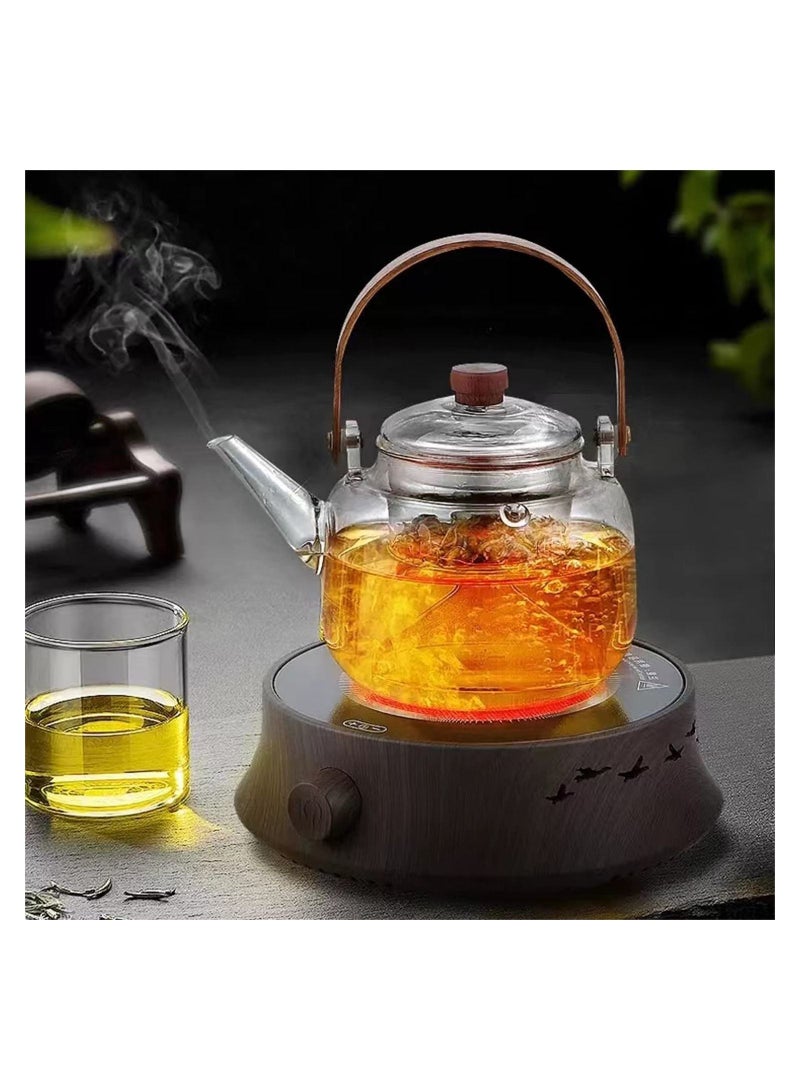GGEROU Electric Coffee Pot Warmer with 900ml Teapot,Electric Teapot Stove,800W,Wooden - Image 1