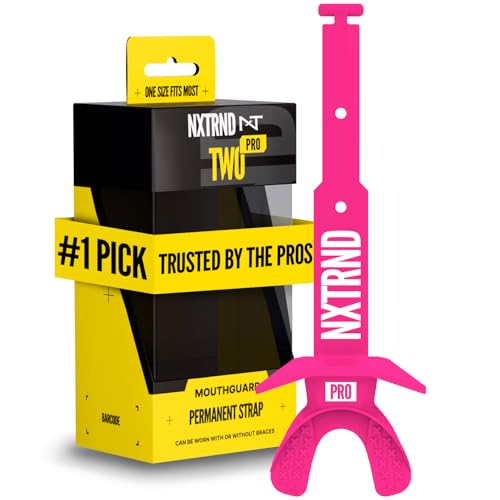 NXT NXTRND Nxtrnd Two Pro Football Mouth Guard, Permanent Strap, Fits Adult & Youth (Pink) - Image 1