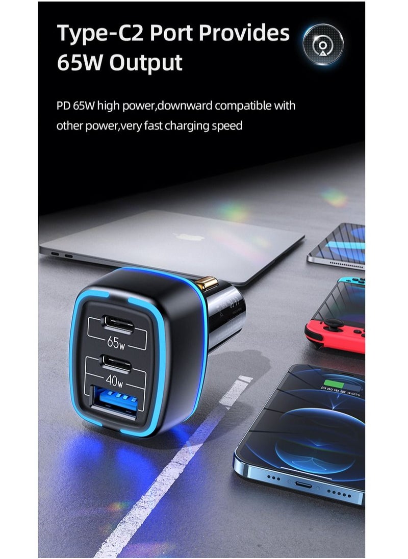 Usams - 105W Car Charger 3 USB Ports Fast Car Charger Adapter 65W USB-C PD QC4.0 20W QC3.0 Support AFC FCP SCP PPS Fast Charging For iPhone 12 12 Mini 12 Pro Max For Samsung Galaxy Note 20 Huawei - Image 1