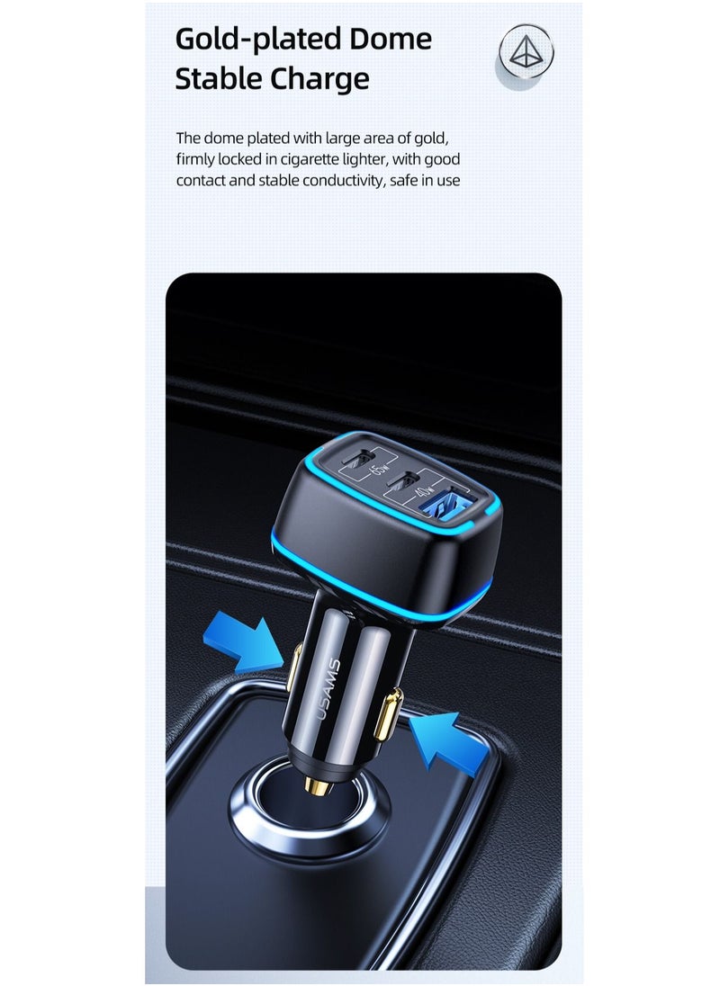 Usams - 105W Car Charger 3 USB Ports Fast Car Charger Adapter 65W USB-C PD QC4.0 20W QC3.0 Support AFC FCP SCP PPS Fast Charging For iPhone 12 12 Mini 12 Pro Max For Samsung Galaxy Note 20 Huawei - Image 1