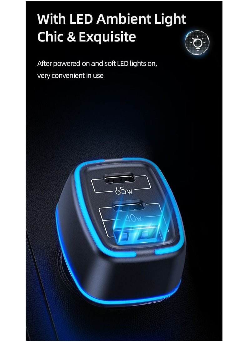 Usams - 105W Car Charger 3 USB Ports Fast Car Charger Adapter 65W USB-C PD QC4.0 20W QC3.0 Support AFC FCP SCP PPS Fast Charging For iPhone 12 12 Mini 12 Pro Max For Samsung Galaxy Note 20 Huawei - Image 1
