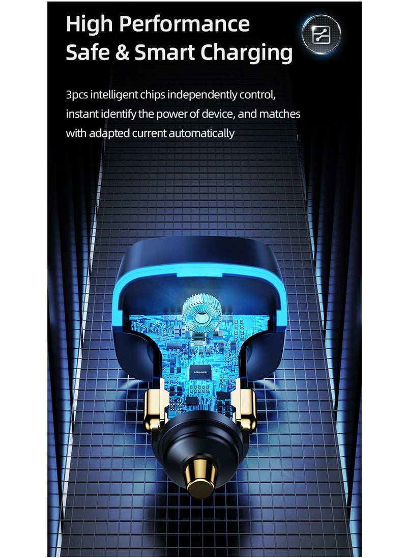 Usams - 105W Car Charger 3 USB Ports Fast Car Charger Adapter 65W USB-C PD QC4.0 20W QC3.0 Support AFC FCP SCP PPS Fast Charging For iPhone 12 12 Mini 12 Pro Max For Samsung Galaxy Note 20 Huawei - Image 1