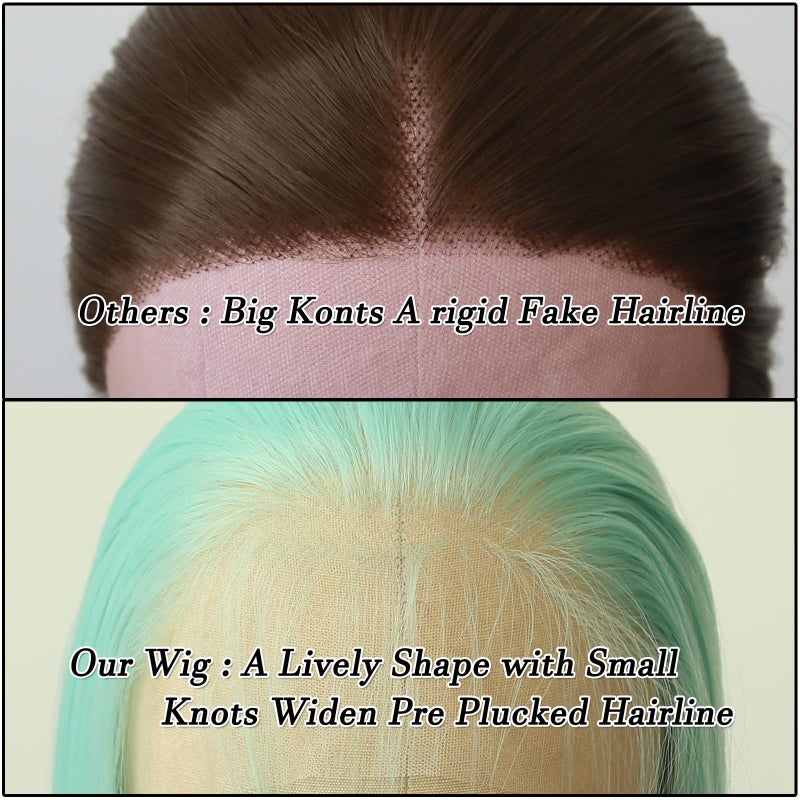 BTWTRY Mint Green Synthetic Lace Front Wig Long Straight Mint Lace Front Synthetic Wig Pre Plucked Natural Hairline Glueless Heat Resistant Fiber Hair Wig for Fashion Women (Mint Green) - Image 2