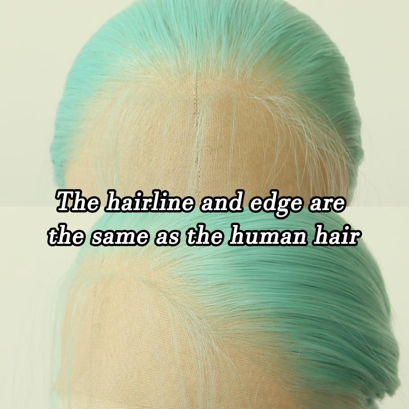 BTWTRY Mint Green Synthetic Lace Front Wig Long Straight Mint Lace Front Synthetic Wig Pre Plucked Natural Hairline Glueless Heat Resistant Fiber Hair Wig for Fashion Women (Mint Green) - Image 4