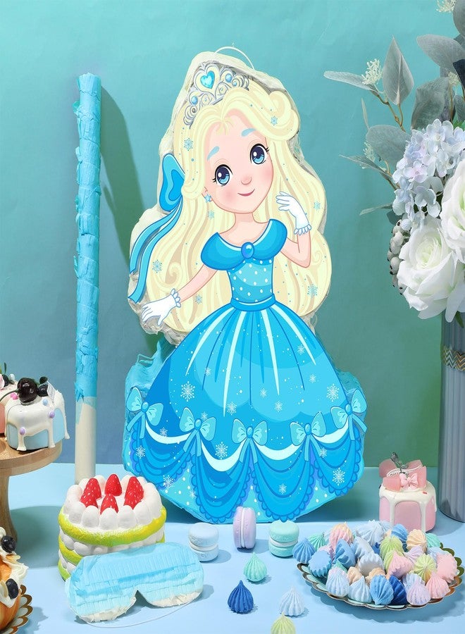 Threan Princess Piñata Girl Princess Party Game Set Blue Theme Piñata Birthday Decorations with Stick for Girl Baby Birthday Party Game Supplies Decoration - Image 4