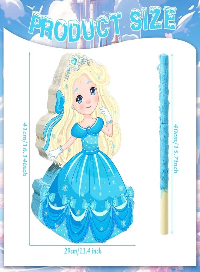 Threan Princess Piñata Girl Princess Party Game Set Blue Theme Piñata Birthday Decorations with Stick for Girl Baby Birthday Party Game Supplies Decoration - Image 3