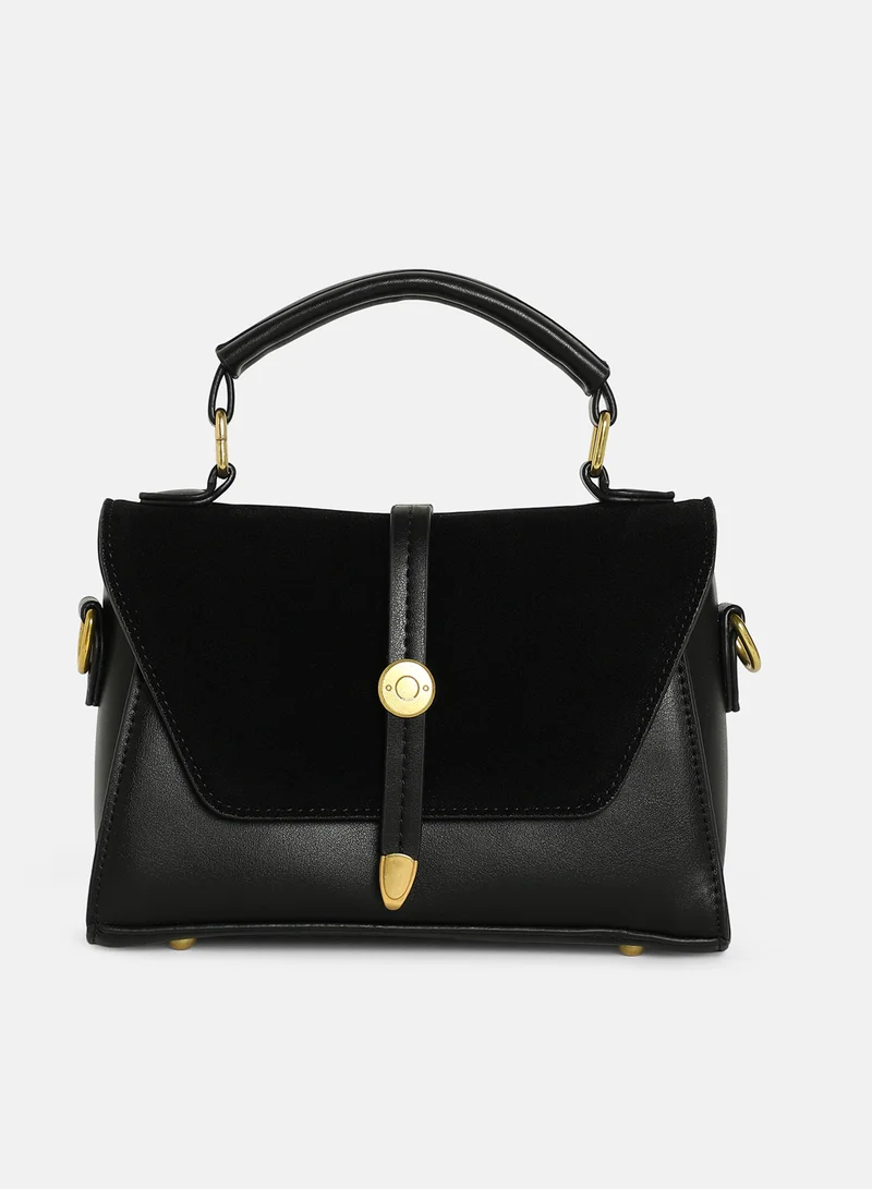 Haute Sauce Solid Magnet Lock Regular Vegan Leather Sling Bag with Detachable Strap For Women