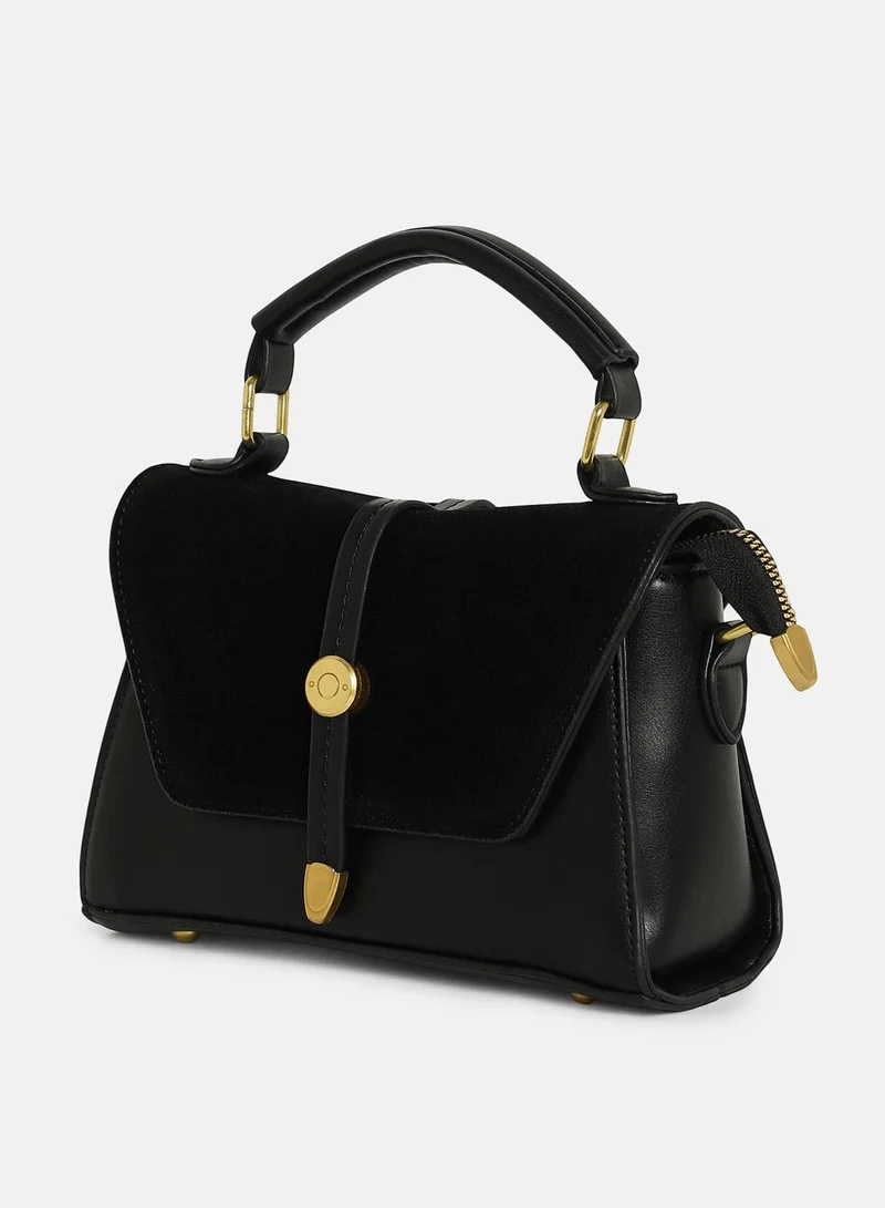 Haute Sauce Solid Magnet Lock Regular Vegan Leather Sling Bag with Detachable Strap For Women