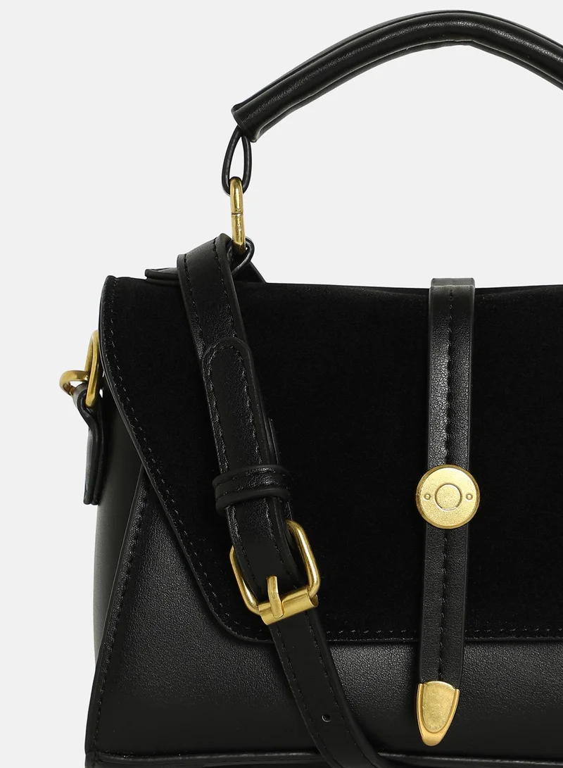 Haute Sauce Solid Magnet Lock Regular Vegan Leather Sling Bag with Detachable Strap For Women