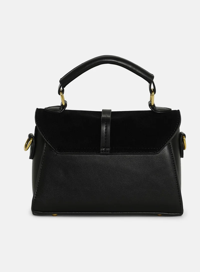 Haute Sauce Solid Magnet Lock Regular Vegan Leather Sling Bag with Detachable Strap For Women