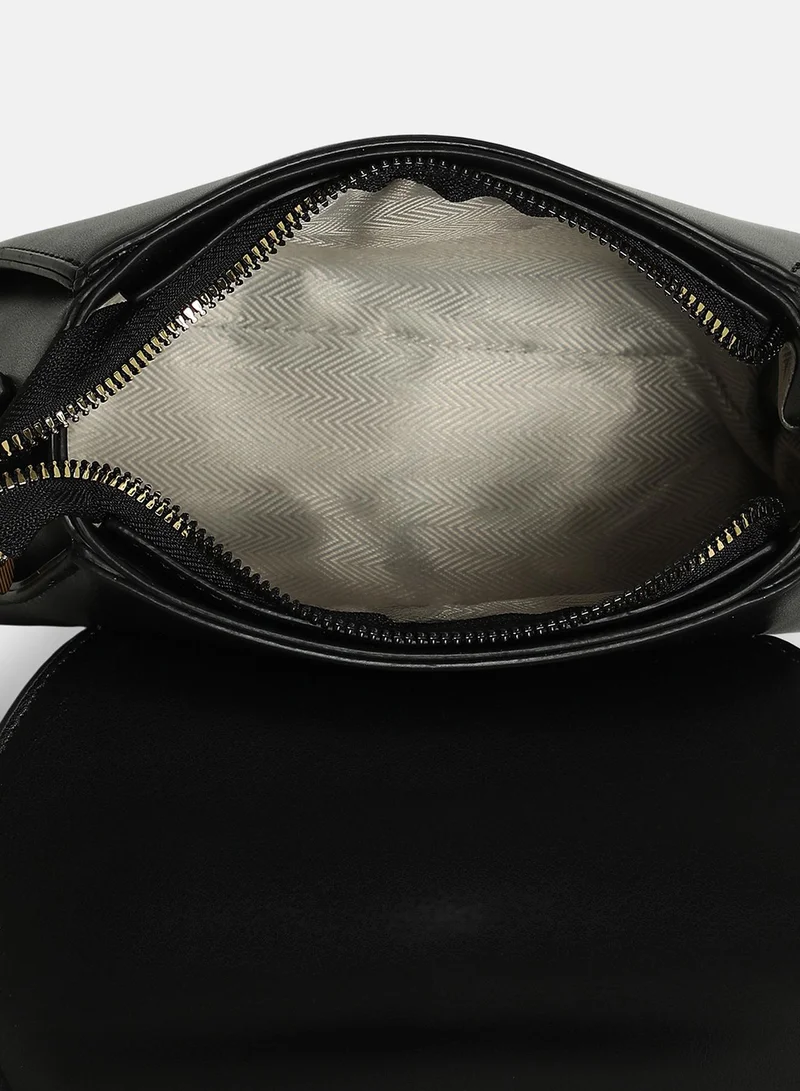 Haute Sauce Solid Magnet Lock Regular Vegan Leather Sling Bag with Detachable Strap For Women