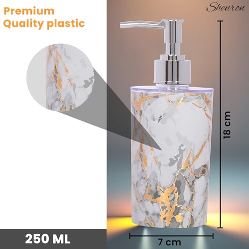 Shenron Refillable Liquid Soap Dispenser, Unbreakable Plastic Dispenser for Sanitizer, Lotion, Shampoo & Handwash Bottle for Kitchen, Bathroom, Shower, Wash Basin, 250ML (White Marble, Pack of 3) - Image 4