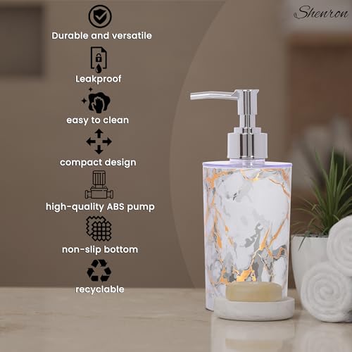 Shenron Refillable Liquid Soap Dispenser, Unbreakable Plastic Dispenser for Sanitizer, Lotion, Shampoo & Handwash Bottle for Kitchen, Bathroom, Shower, Wash Basin, 250ML (White Marble, Pack of 3) - Image 2