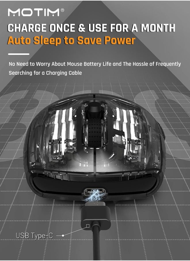 Wireless Gaming Mouse with , Three Mode 2.4G/Bluetooth/Wired Mouse, 3D RGB Lighting Transparent Design Ergonomic Mouse with 7 Buttons, Rechargeable Wireless Computer Mice