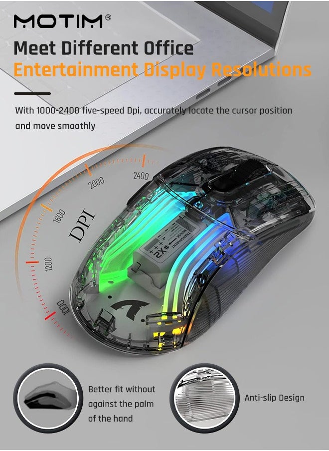 Wireless Gaming Mouse with , Three Mode 2.4G/Bluetooth/Wired Mouse, 3D RGB Lighting Transparent Design Ergonomic Mouse with 7 Buttons, Rechargeable Wireless Computer Mice