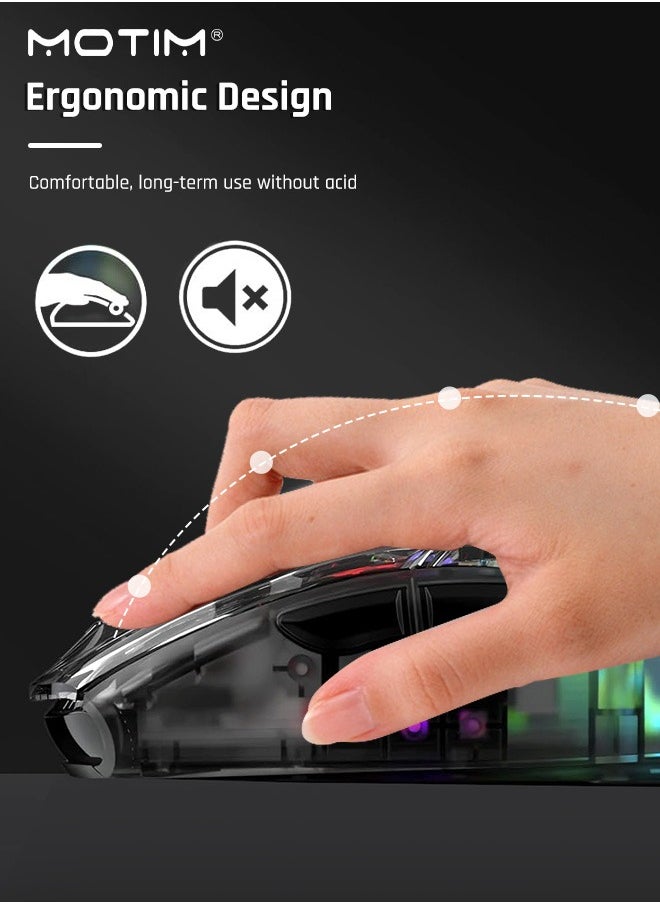 Motim Wireless Gaming Mouse with , Three Mode 2.4G/Bluetooth/Wired Mouse, 3D RGB Lighting Transparent Design Ergonomic Mouse with 7 Buttons, Rechargeable Wireless Computer Mice  - Image 4