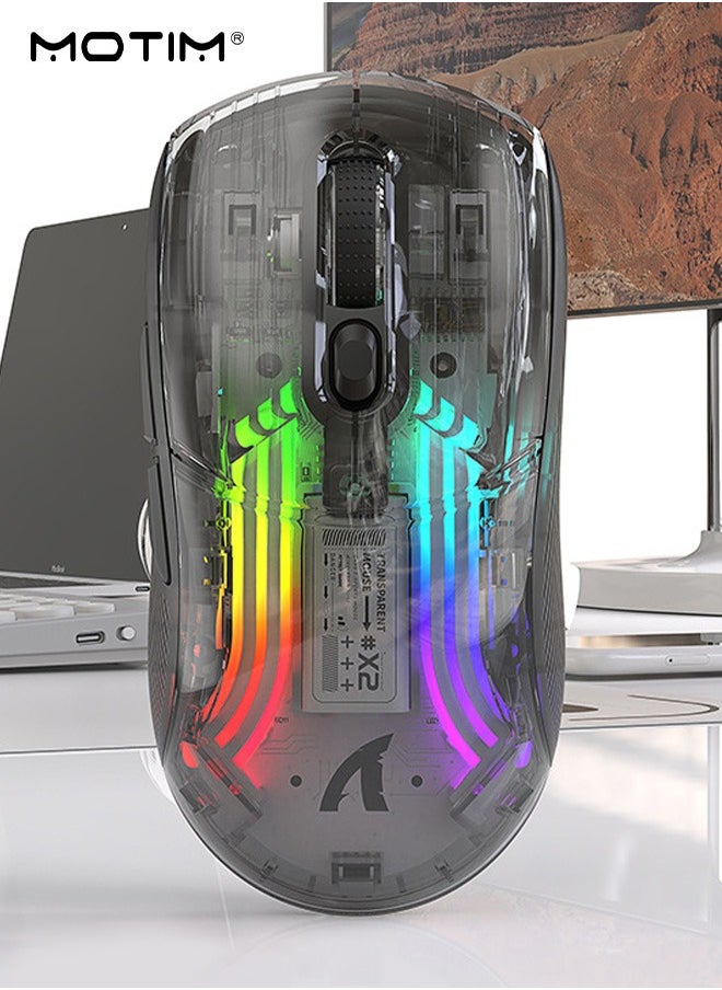 Motim Wireless Gaming Mouse with , Three Mode 2.4G/Bluetooth/Wired Mouse, 3D RGB Lighting Transparent Design Ergonomic Mouse with 7 Buttons, Rechargeable Wireless Computer Mice  - Image 3