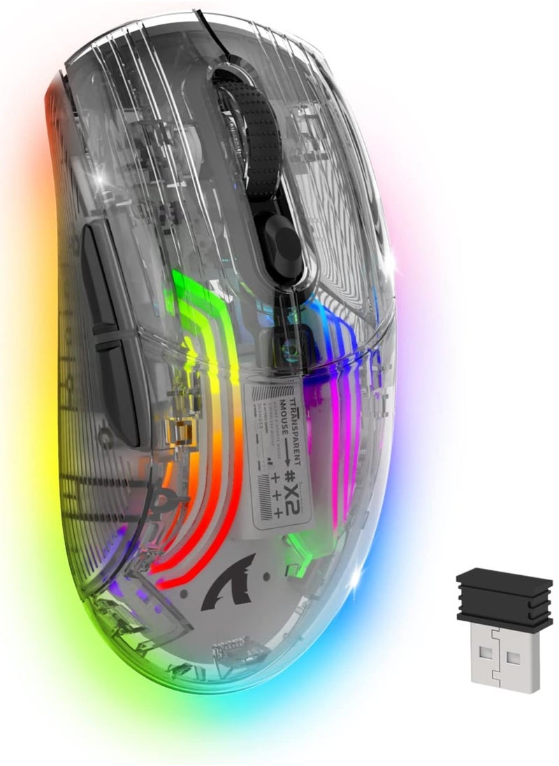 Motim Wireless Gaming Mouse with , Three Mode 2.4G/Bluetooth/Wired Mouse, 3D RGB Lighting Transparent Design Ergonomic Mouse with 7 Buttons, Rechargeable Wireless Computer Mice  - Image 1