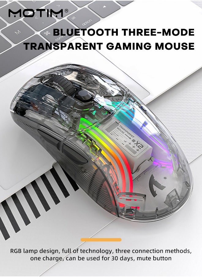 Motim Wireless Gaming Mouse with , Three Mode 2.4G/Bluetooth/Wired Mouse, 3D RGB Lighting Transparent Design Ergonomic Mouse with 7 Buttons, Rechargeable Wireless Computer Mice  - Image 2