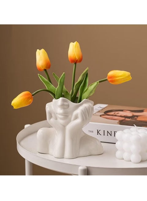 Abstract Face Vase - Half Body Vase - Skeleton Vase - Living Room And Makeup Decor (Durable Polyester Blend) Corrosion Resistant (Height 12 Cm, Width 14 Cm)