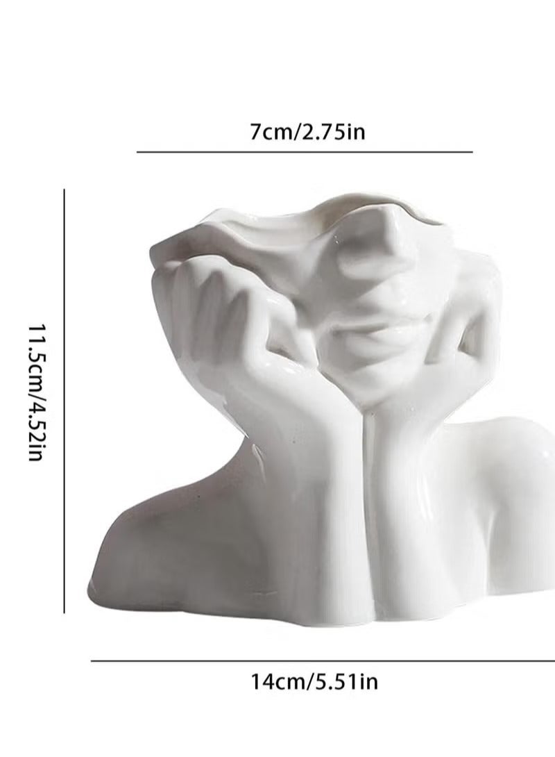 مزهرية وجه تجريدي - مزهرية نصف جسم - مزهرية هيكل عظمي - ديكور غرفة المعيشة والمكياج (مزيج بوليستر متين) مقاومة للتآكل (الارتفاع 12 سم، العرض 14 سم) - Image 2