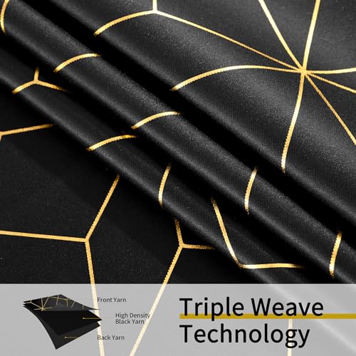 Beauoop 100% Blackout Curtains 84 Inches Long for Bedroom Living Room Moroccan Gold Patterned Drapes Thermal Insulated Grommet Top Window Treatment Panels Set of 2, Black/Gold - Image 2