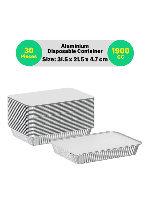 30-Pcs Disposable Aluminum Food Containers with Lid 1900 CC