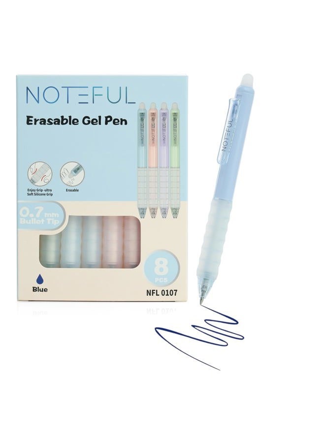 NOTEFUL Retractable Erasable Gel Pens Clicker, Fine Point 0.7, Premium Comfort Grip for Smooth Writing Planner and School Supplies - Blue (Pack of 8) - Image 1