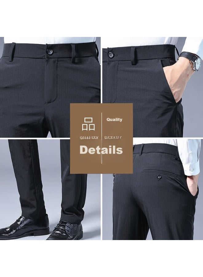 Tucano Tucano Casual Pants For Men, Summer Ice Silk Business Fashion Trousers, Elastic Slim Fit Versatile Pants, Men's Clothing, Black, Size 32 - Image 3