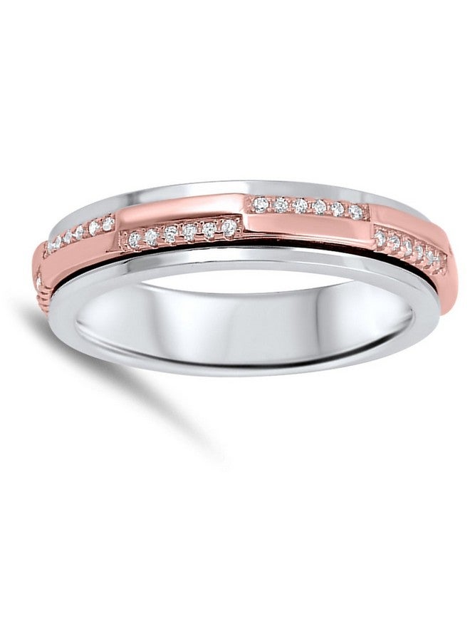 Sac Silver Rose Goldtone White Cz Spinner Wedding Ring 925 Sterling Silver Band Size 9 - Image 2