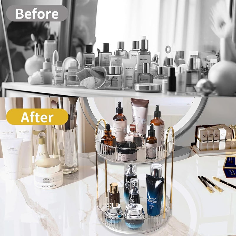 Asayuee 360 Rotating Makeup Organizer,2 Tier Large Capacity Make Up Organizers and Storage,Skincare Perfume Vanity Organizers,Bathroom Cosmetics Storage Organizer Countertop(Clear-2 Tier) - Image 5