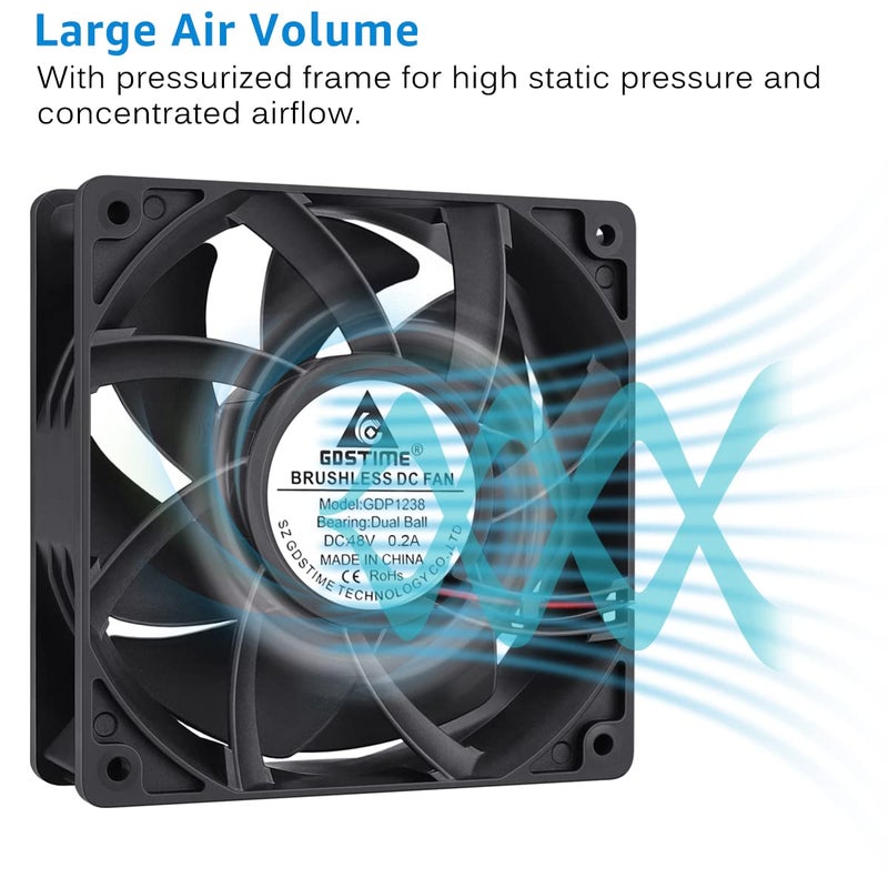 GDSTIME 1238 48V Fan, 120mm x 38mm Dual Ball Bearings DC Brushless Cooling Fan - Image 3