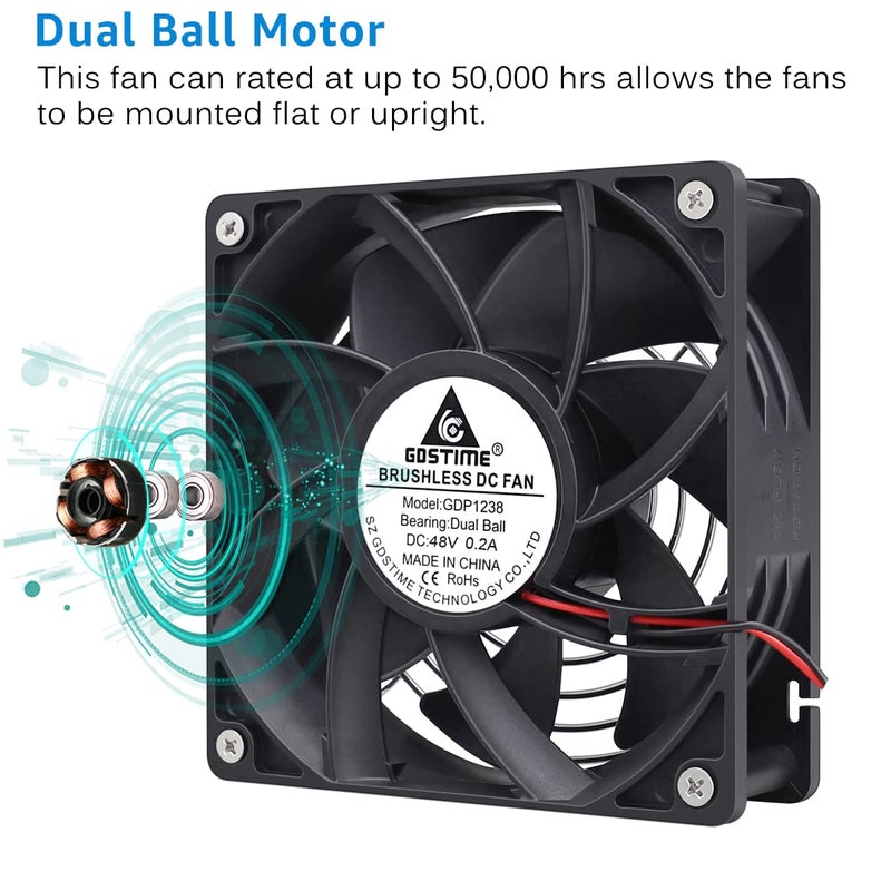 GDSTIME 1238 48V Fan, 120mm x 38mm Dual Ball Bearings DC Brushless Cooling Fan - Image 5