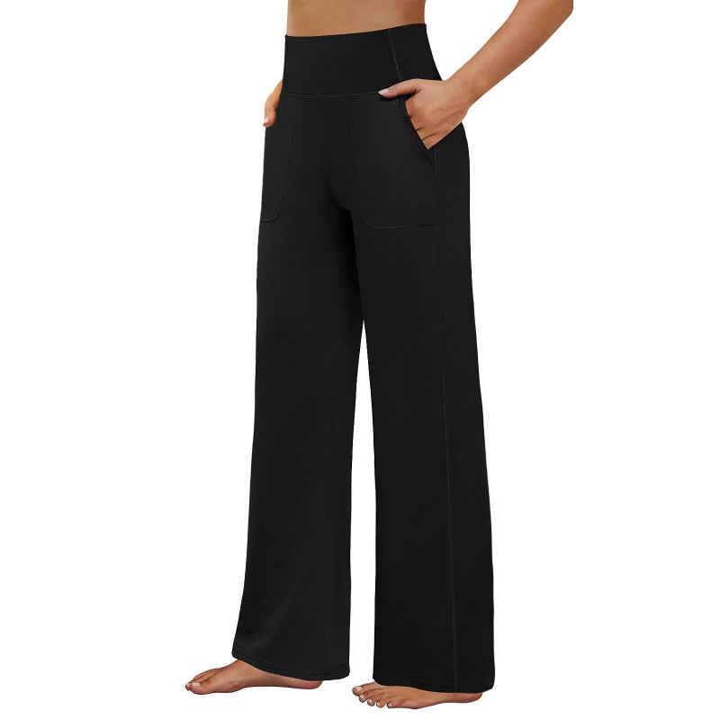 FireSwan Yoga Pants Women Wide Leg Pants High Waist Stretch Dress Loose Casual Lounge Sweatpants with Pockets Black - Image 1