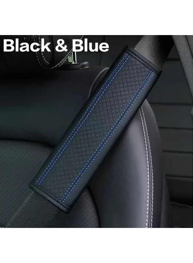 Blue Premium PU Leather Seat Belt Covers Ultra Soft Shoulder Pads for Comfort Driving Universal Fit - Image 1