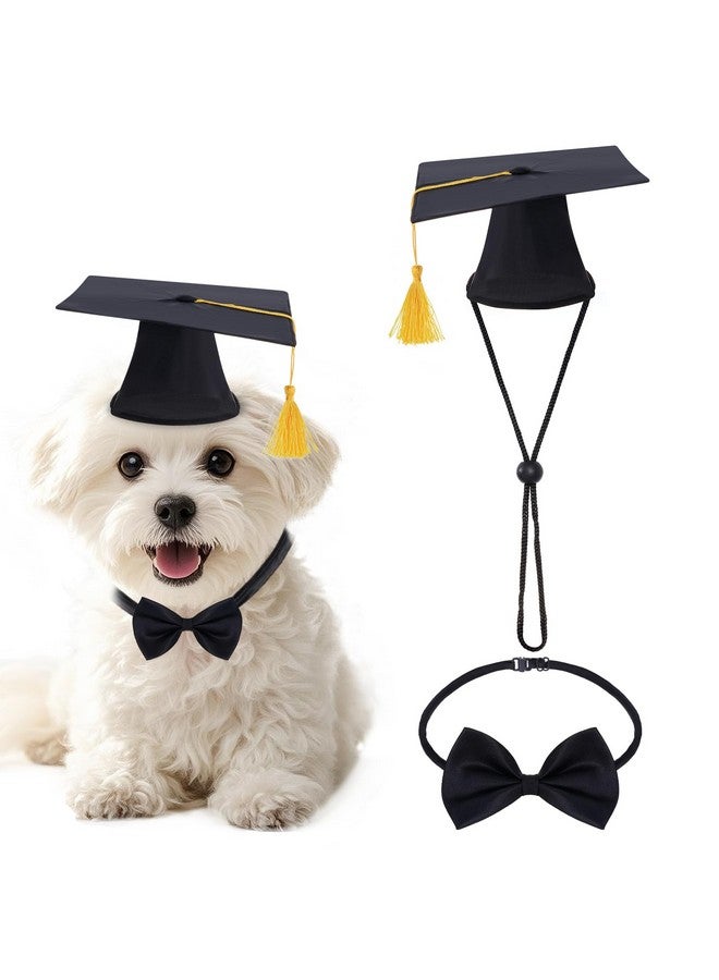 SUMERSHA Pet Graduation Caps with Bow Tie Dog Graduation Hat with Yellow Tassel Pet Grad Costume Accessory for Small Dogs Cats Party Outfit - Image 1