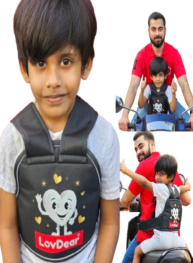 LovDear Two-Wheeler Safety Belt for Kids (2-9 Years) - Adjustable Bike Belt with Storage Bag - Safety Harness for Bike & Scooty (Black) - Image 1
