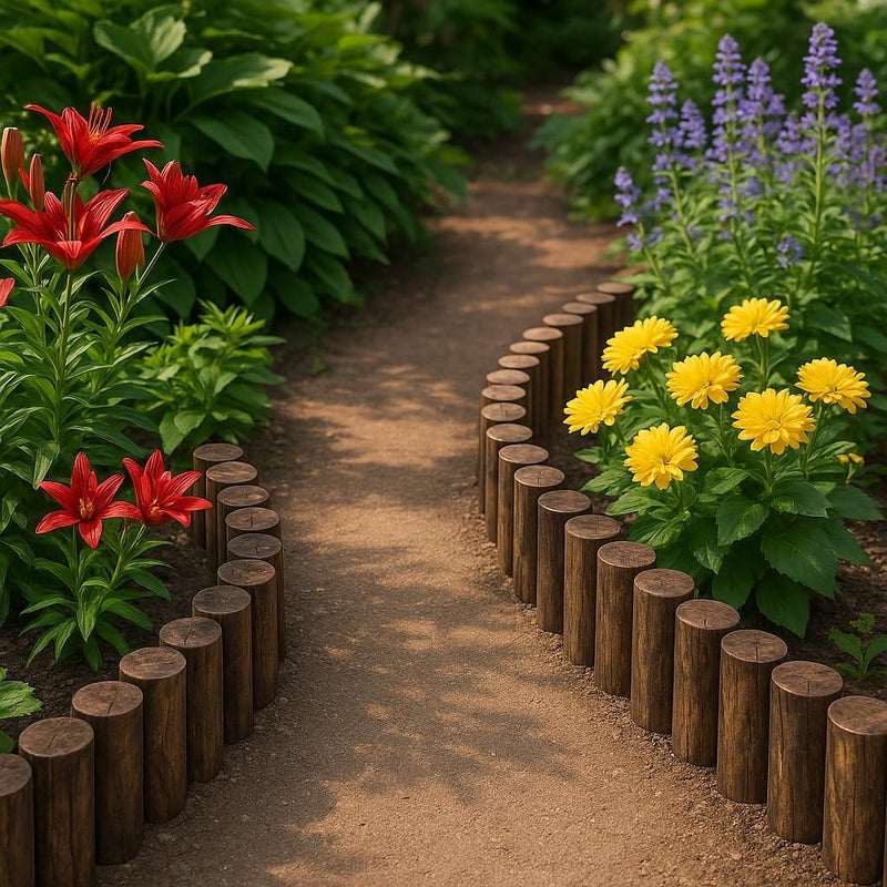 ZEZUT Wood Garden Edging, Natural Wooden Solid Log Fence Border Decorative for Flower Bed Barriers and Landscape Fencing, 6.9 in H x 3.0 ft L, 1.9 in Diameter (2PACK) - Image 5
