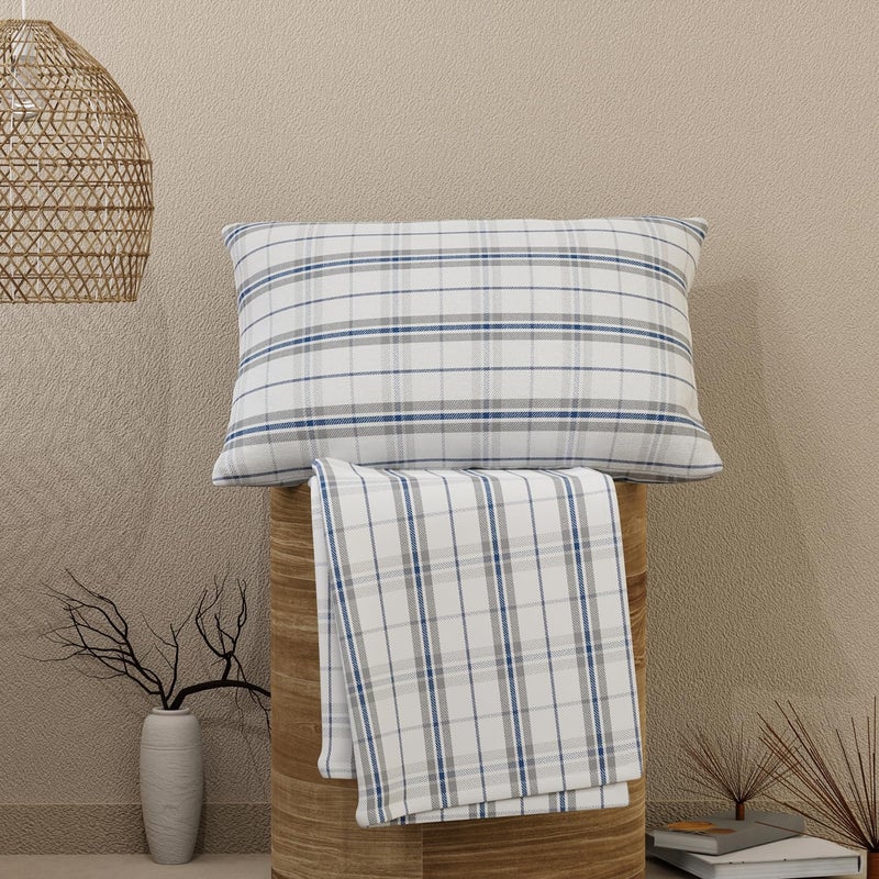 Layers Emaline 100% Cotton Single Bedsheet Set (Oeko Tex Certified) | 1 Single Cotton Bedsheet & 1 Pillow Cover | Breathable & Anti-Wrinkle | 144 TC | (Checks Print, White & Black) - Image 1
