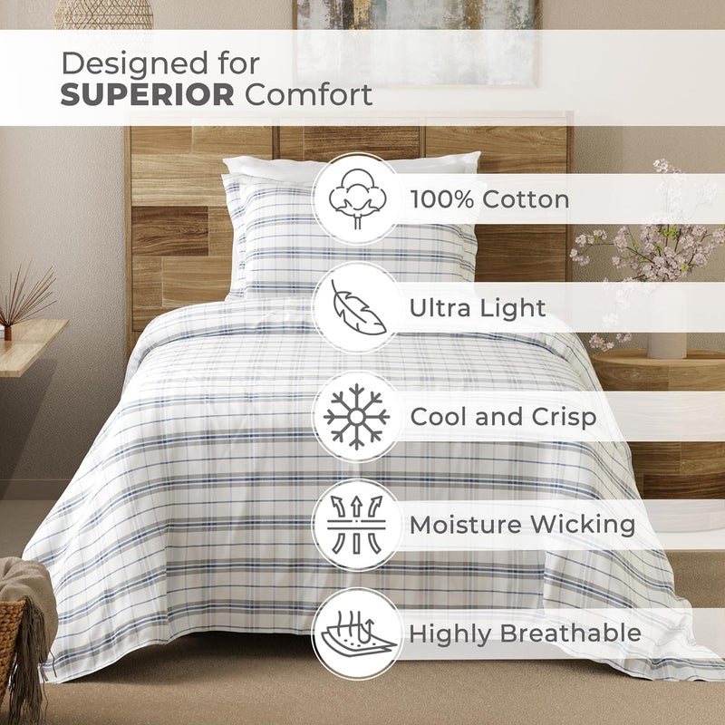 Layers Emaline 100% Cotton Single Bedsheet Set (Oeko Tex Certified) | 1 Single Cotton Bedsheet & 1 Pillow Cover | Breathable & Anti-Wrinkle | 144 TC | (Checks Print, White & Black) - Image 3