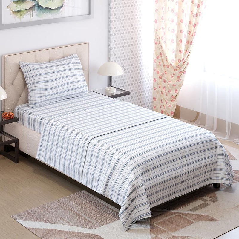 Layers Emaline 100% Cotton Single Bedsheet Set (Oeko Tex Certified) | 1 Single Cotton Bedsheet & 1 Pillow Cover | Breathable & Anti-Wrinkle | 144 TC | (Checks Print, White & Black) - Image 4