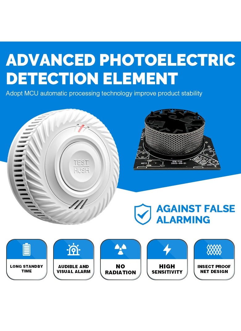 Standalone Smoke Alarm 85dB High Sensitivity Photoelectric Sensor TUV Certified 10 Year Battery Anti False Alarm