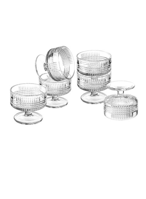 A transparent glass yogurt set for dessert and ice cream, 6 pieces