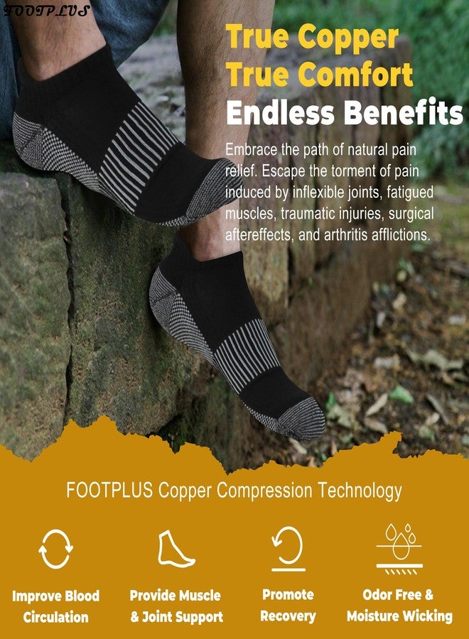 FOOTPLUS 6 Pairs Copper Running Socks,Men Women Thick Cushioned Low Cut Jogging Golf Tennis Arch Support Compression Marathon Athletic Sweat Ankle Yoga Gym Travel Socks,Black, L - Image 2