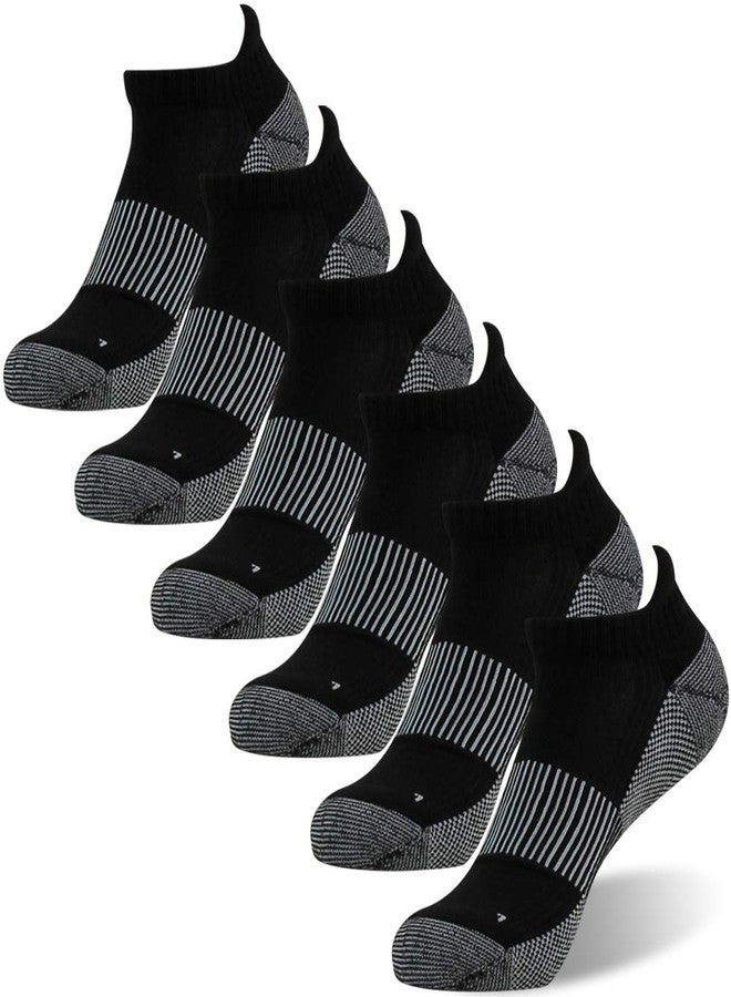 FOOTPLUS 6 Pairs Copper Running Socks,Men Women Thick Cushioned Low Cut Jogging Golf Tennis Arch Support Compression Marathon Athletic Sweat Ankle Yoga Gym Travel Socks,Black, L - Image 1