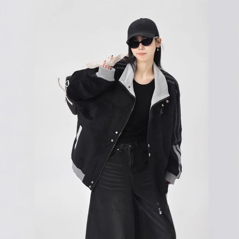 American Style Retro Letter Embroidered Stitching Collar Jacket Women'S Spring Sports Style Casual Couple'S Single Breasted Jacket Trendy - Image 4