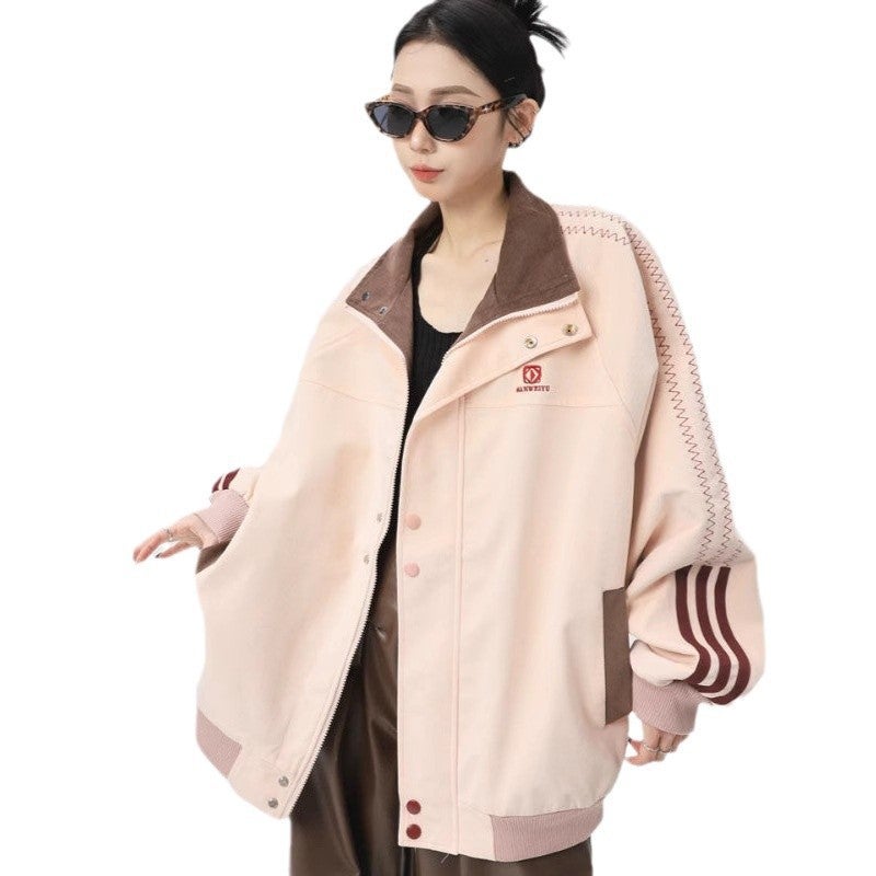 American Style Retro Letter Embroidered Stitching Collar Jacket Women'S Spring Sports Style Casual Couple'S Single Breasted Jacket Trendy - Image 5