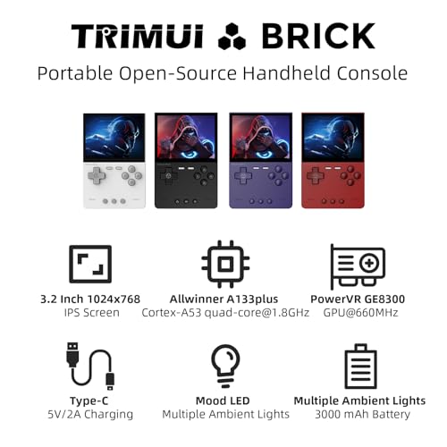 AMPOWN Trimui Brick Retro Game Console Portable Retro Gaming WiFi Multiplayer 32inch 1024768 IPS Screen 3000mAh Builtin 64G TF Card Linux Retro Handheld Purple - Image 3